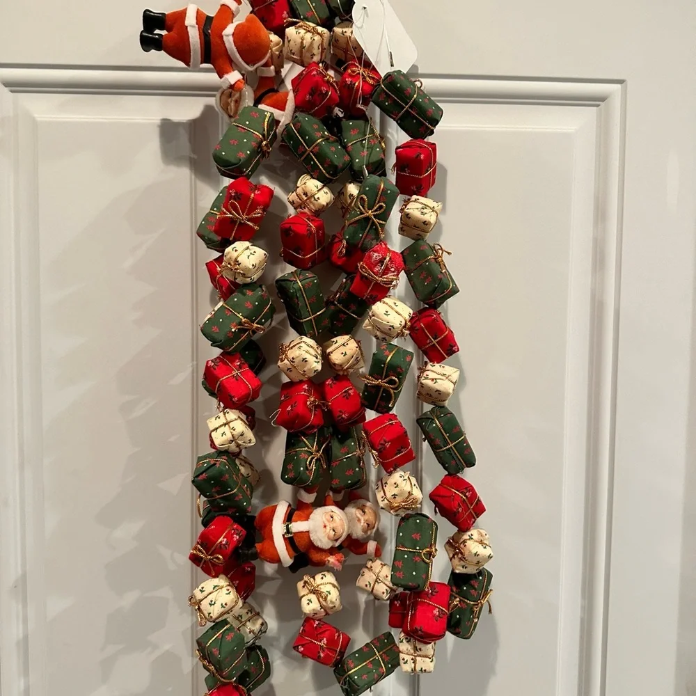 Vintage Mcm Santa blown mold garland 2 pieces about 5 ft each